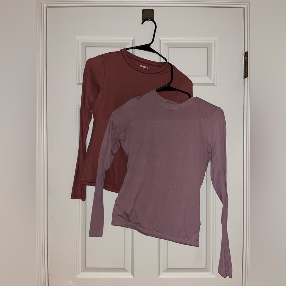 Set of 2 - PUMIEY Women's Long Sleeve T Shirts Crew Neck Slim Fit Tops